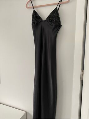 Zara Black Satin Midi Slip Dress with Beaded Cups